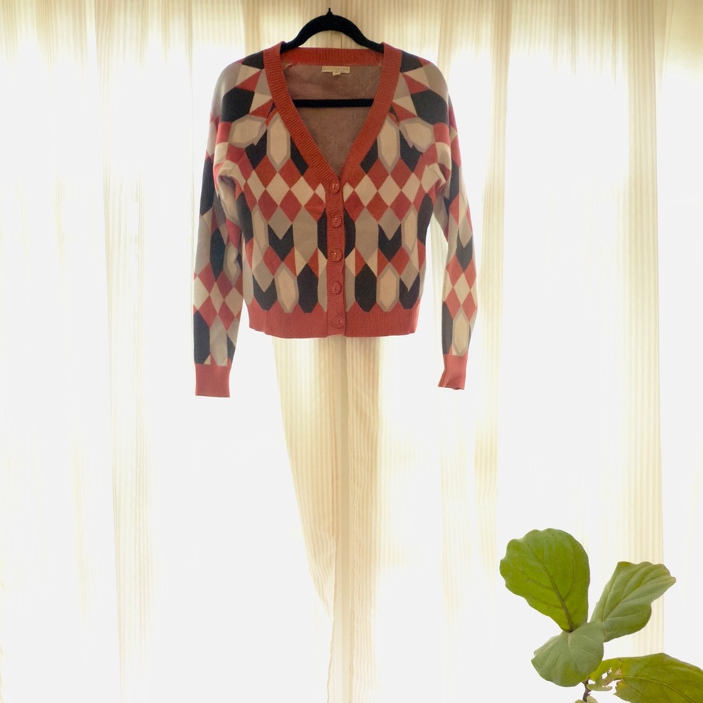 Eva Mendes for New York & Company Argyle Cardigan in Pink and Cream